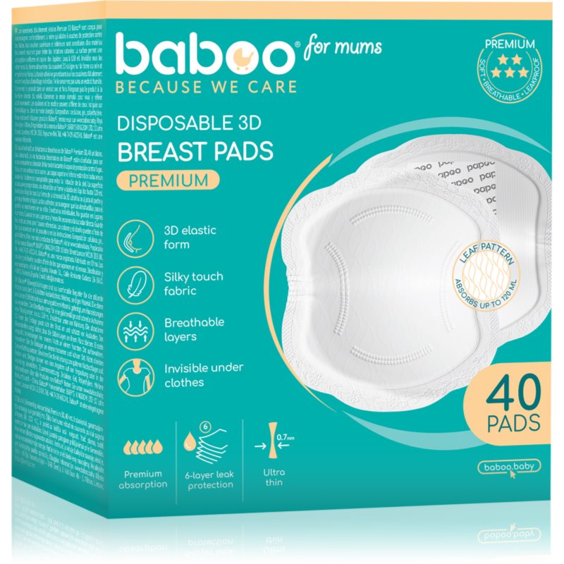 Baboo Premium Disposable Breast Pads inserții de unică folosință pentru sutien 40 buc Baboo Premium Disposable Breast Pads inserții de unică folosință pentru sutien 40 buc