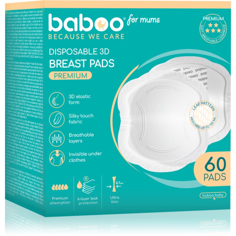 Baboo Ultra-Slim Disposable Pads inserții de unică folosință pentru sutien 60 buc Baboo Ultra-Slim Disposable Pads inserții de unică folosință pentru sutien 60 buc