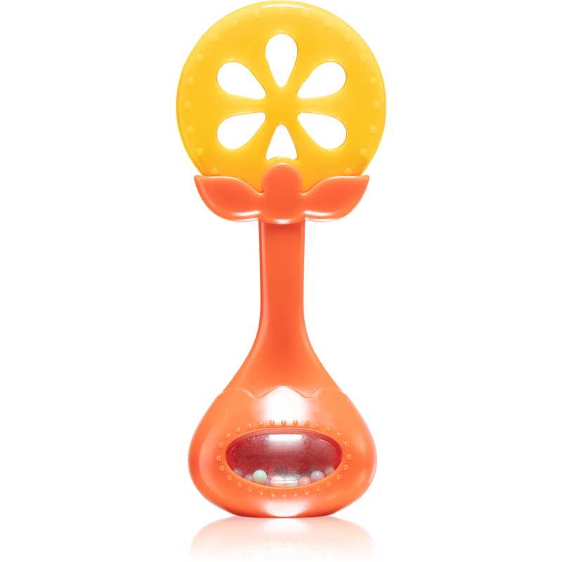 BabyOno Have Fun Teether jucărie pentru dentiție cu zornăitoare Juicy Orange 1 buc