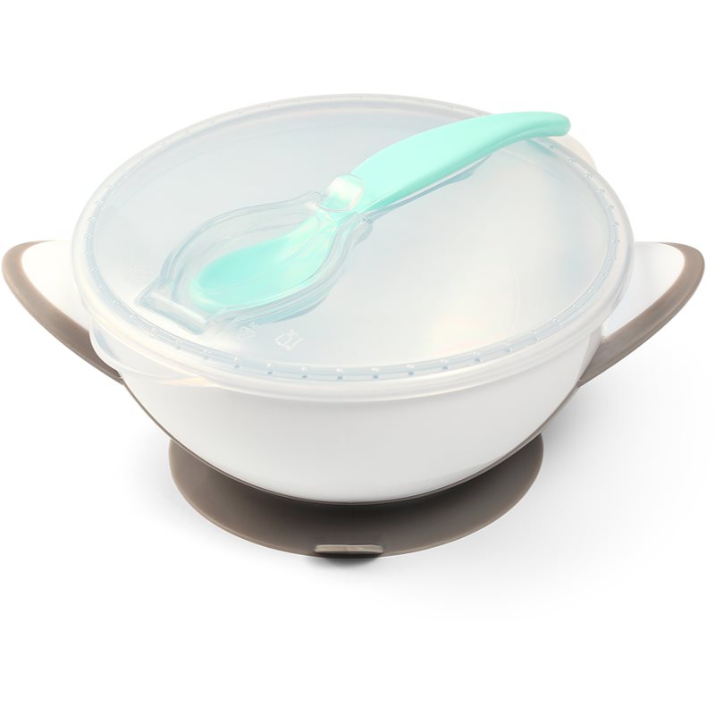 BabyOno Be Active Suction Bowl with Spoon serviciu de masă pentru copii pentru copii Grey 6 m+ 2 buc