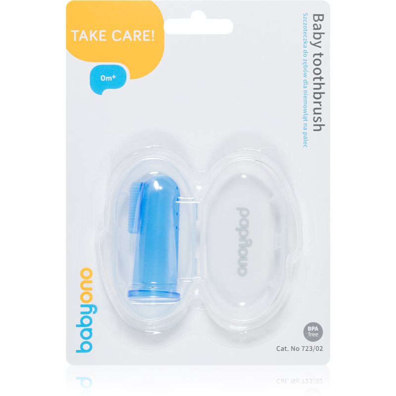 BabyOno Take Care First Toothbrush periuta de dinti pentru deget pentru copii cu sac Blue 1 buc
