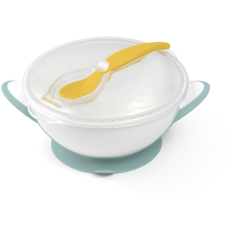 BabyOno Be Active Suction Bowl with Spoon serviciu de masă pentru copii pentru copii Green/Yellow 6 m+ 2 buc