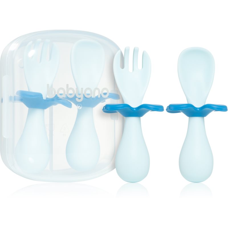 BabyOno Be Active Ergonomic Utensils for Children tacâmuri Blue 12 m+ 2 buc