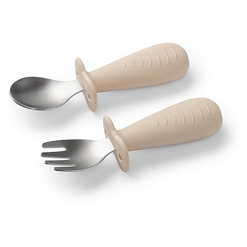 BabyOno Be Active Stainless Steel Spoon and Fork tacâmuri pentru copii Beige 12m+ 2 buc