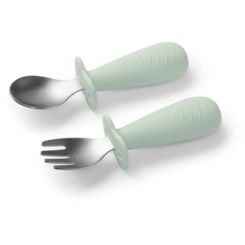 BabyOno Be Active Stainless Steel Spoon and Fork tacâmuri pentru copii Mint 12m+ 2 buc