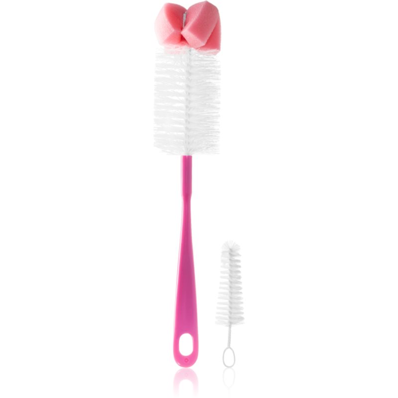 BabyOno Take Care Brush for Bottles and Teats with Mini Brush & Sponge Tip perie de curățare Pink 2 buc