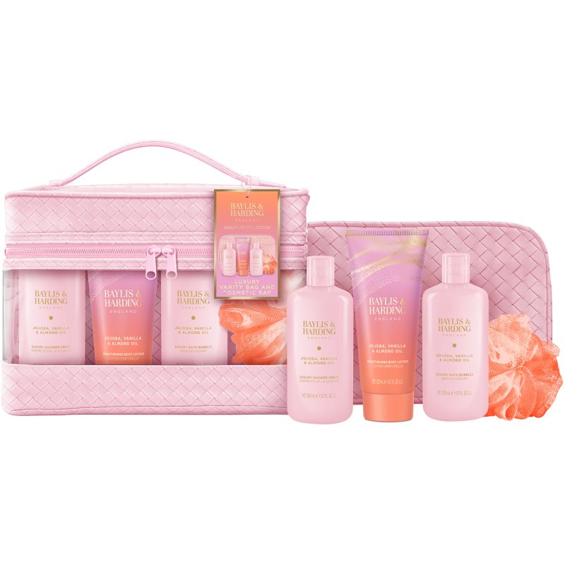 Baylis & Harding Jojoba, Vanilla & Almond Oil set cadou geanta de cosmetice Baylis & Harding Jojoba, Vanilla & Almond Oil set cadou geanta de cosmetice