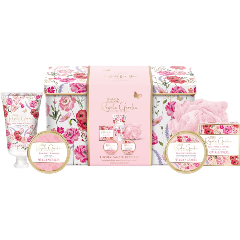Baylis & Harding Royale Garden Rose, Poppy & Vanilla set cadou cutie de metal