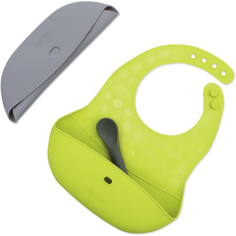 BBLÜV Pöket bavețică cu linguriță Grey/Lime 2 buc