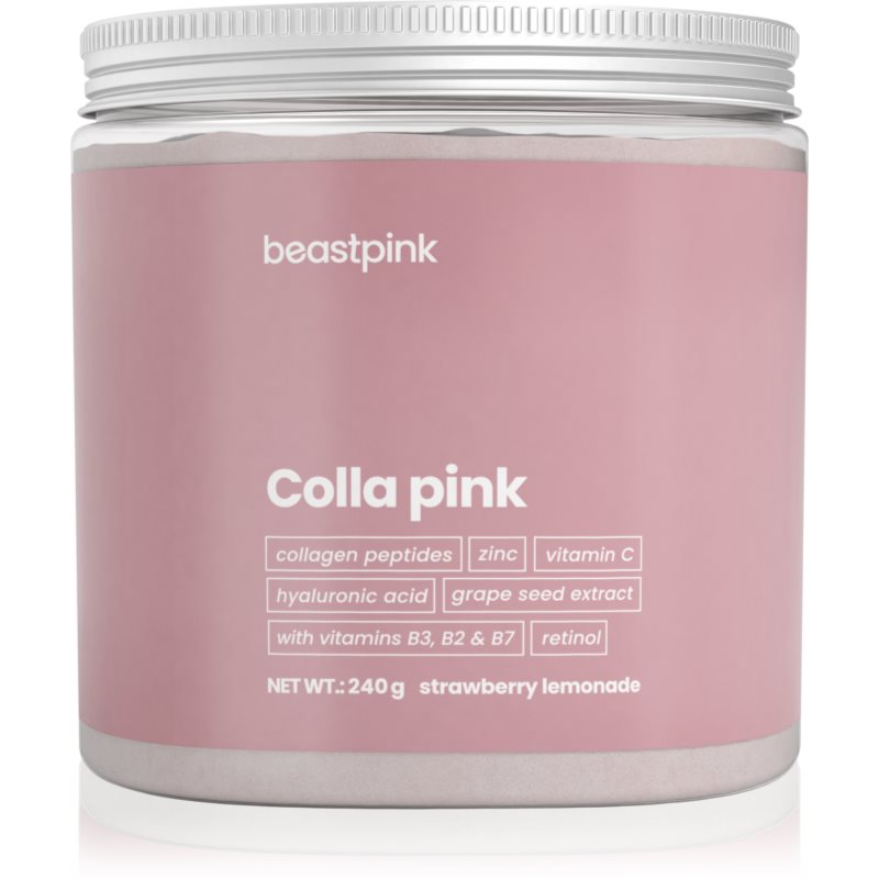 BeastPink Colla Pink pulbere pentru pregătirea băuturilor cu colagen aroma Strawberry Lemonade 240 g