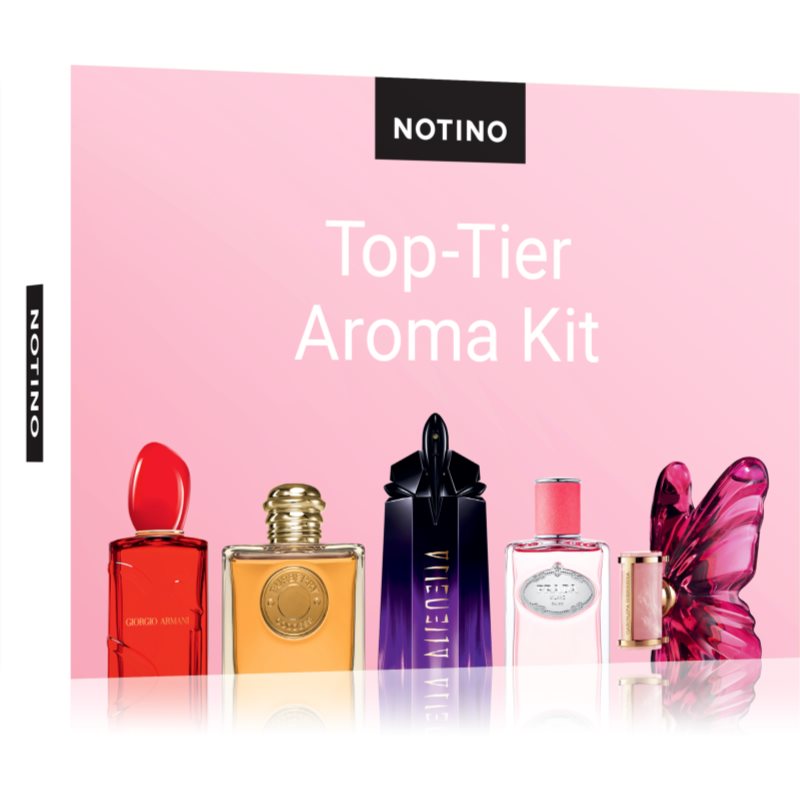 Beauty Discovery Box Notino Top-Tier Aroma Kit CAROLINA HERRERA La Bomba, Burberry Goddess, Prada Les Infusions: Infusion Rhubarbe, Armani Sì Passione Red Musk, Mugler Alien Extraintense pentru femei
