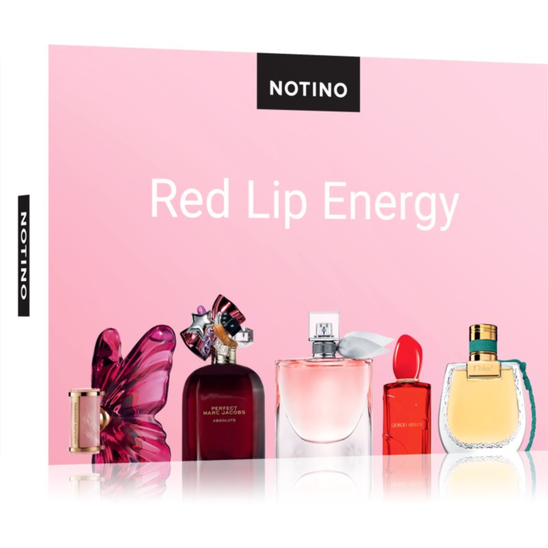 Beauty Discovery Box Notino Red Lip Energy CAROLINA HERRERA La Bomba, Marc Jacobs Perfect Absolute, Chloé Nomade Jardin d’Égypte, Lancôme La vie est belle, Armani Sì Passione Red Musk pentru femei