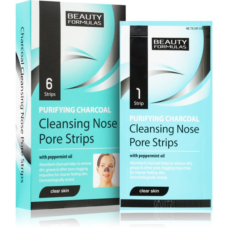 Beauty Formulas Clear Skin Purifying Charcoal Masca de curățare cu cărbune pentru nas 6 buc