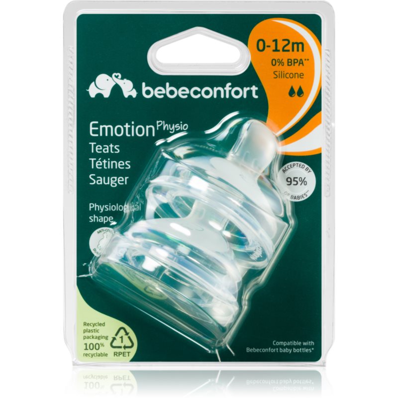 Bebeconfort Emotion Physio Medium Flow tetină pentru biberon 0-12 m 2 buc