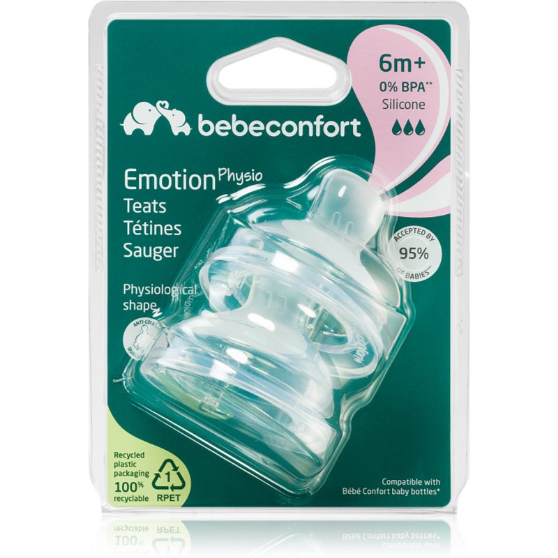 Bebeconfort Emotion Physio Fast Flow tetină pentru biberon 6 m+ 2 buc