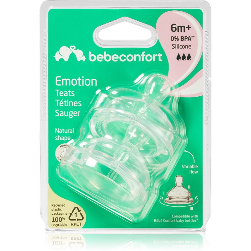 Bebeconfort Emotion Medium to Rapid Flow tetină pentru biberon 6 m+ 2 buc