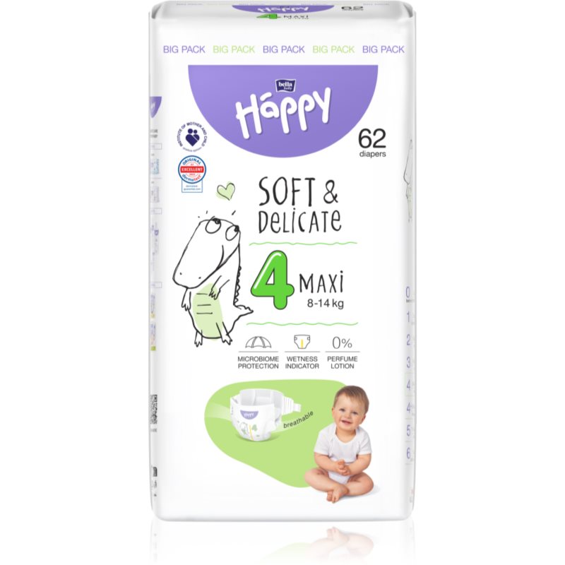 BELLA Baby Happy Soft&Delicate Size 4 Maxi scutece de unică folosință 8-14 kg 62 buc