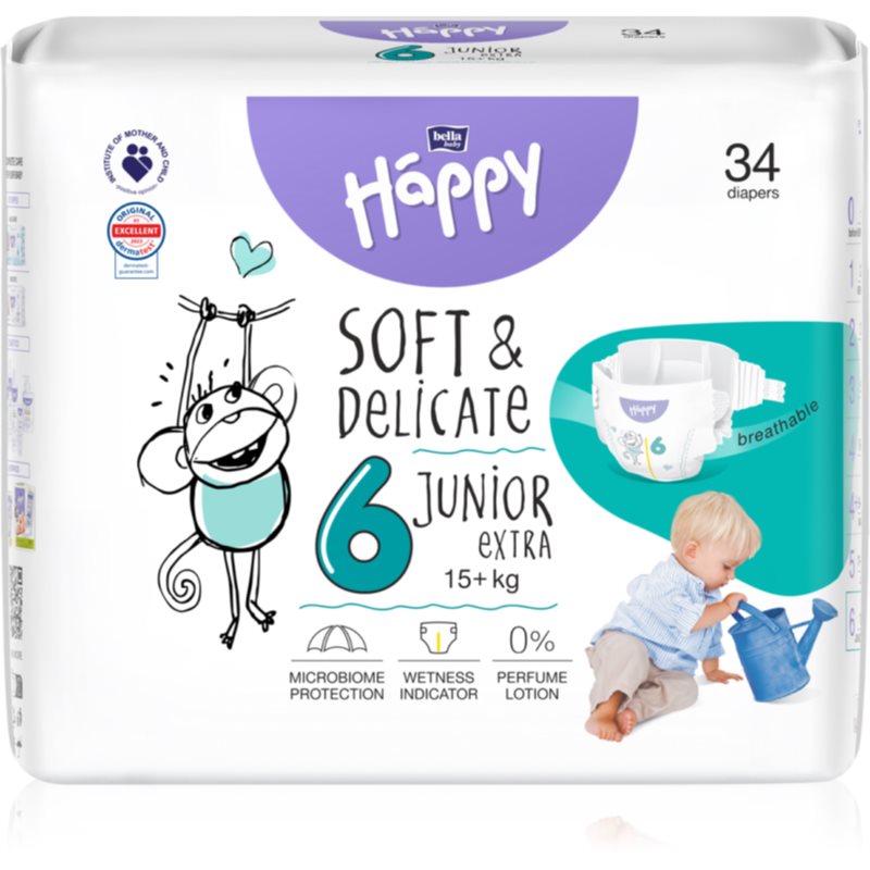 Bella Baby Happy Soft&Delicate Size 6 Junior Extra scutece de unică folosință 15+ kg 34 buc