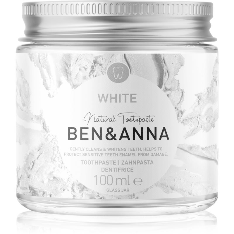 BEN&ANNA Natural Toothpaste White pastă de dinți în borcan de sticlă cu efect de albire 100 ml