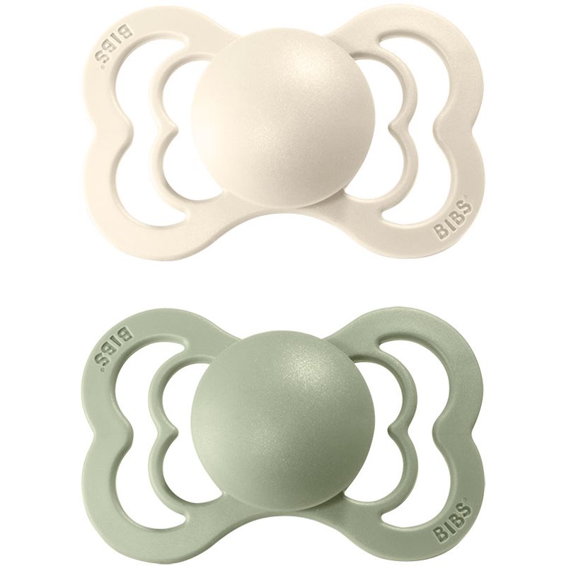 BIBS Supreme Natural Rubber Size 2: 6+ months suzetă Ivory / Sage 2 buc