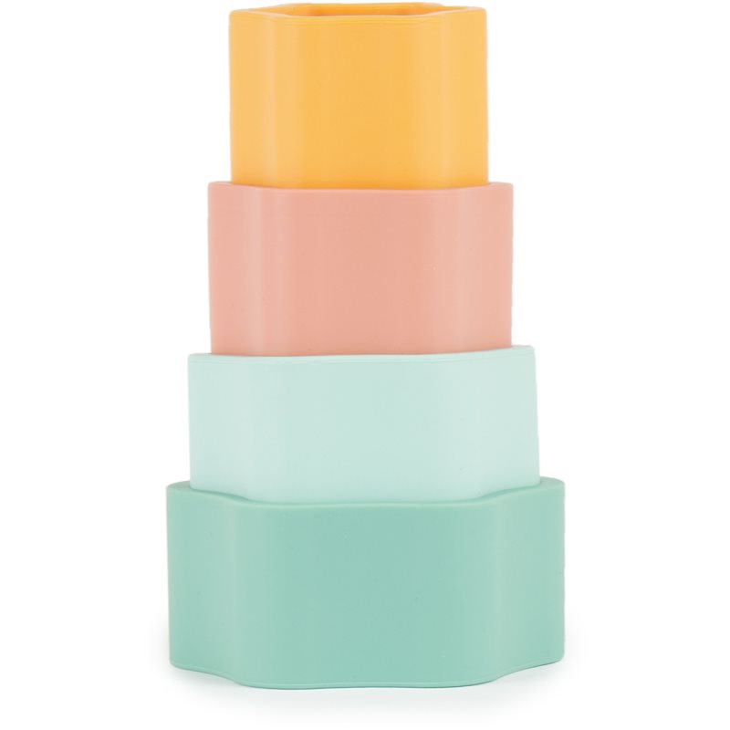 Bieco Silicone Stacking Tower Flower jucărie cu activități 12 m+ Tropical Vibes 4 buc