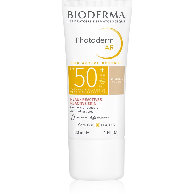 Bioderma Photoderm AR cremă tonifiantă protectoare pentru piele sensibilă cu tendințe de înroșire SPF 50+ culoare Natural 30 ml