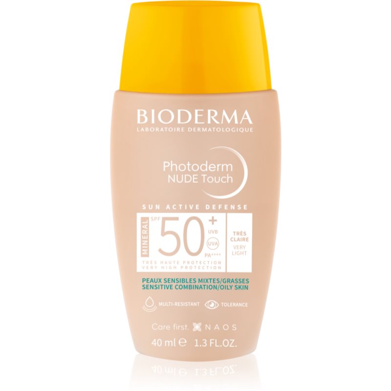 Bioderma Photoderm Nude Touch fluid mineral cu protecție solară SPF 50+ culoare Very light 40 ml