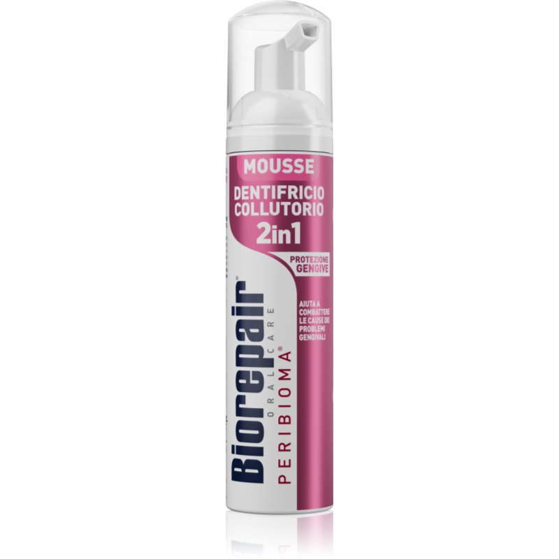 Biorepair Peribioma Gum Protection 2v1 spumă de gură 2 în 1 pentru curățarea dinților și a gingiilor fără periuță de dinți și apă pentru dinti 75 ml