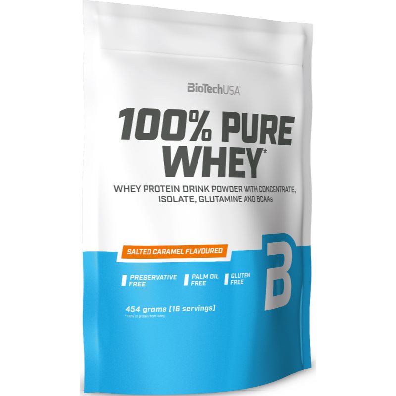 BioTechUSA 100% Pure Whey Molkenprotein kleine Packung Geschmack Salted Caramel 454 g