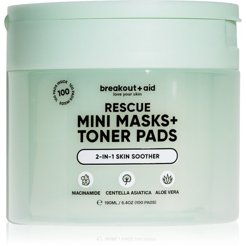 breakout + aid Mini Masks+Toner Pads Rescue dischete de tonifiere pentru netezirea pielii 100 buc
