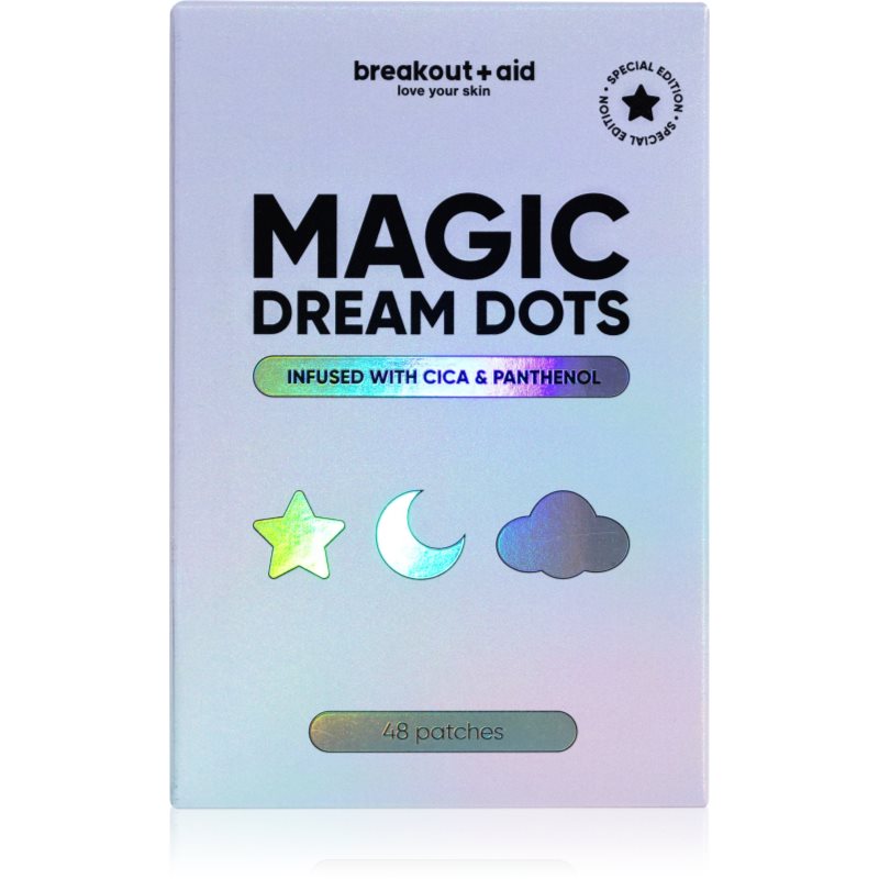 breakout + aid Magic Dream Dots plasturi pentru piele problematică impotriva acneei cu cica și pantenol 48 buc