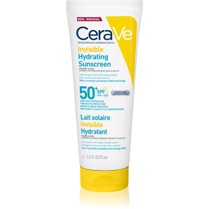 CeraVe Invisible Hydrating Sunscreen SPF 50+ loțiune pentru plaja pentru fata si corp SPF 50+ 177 ml