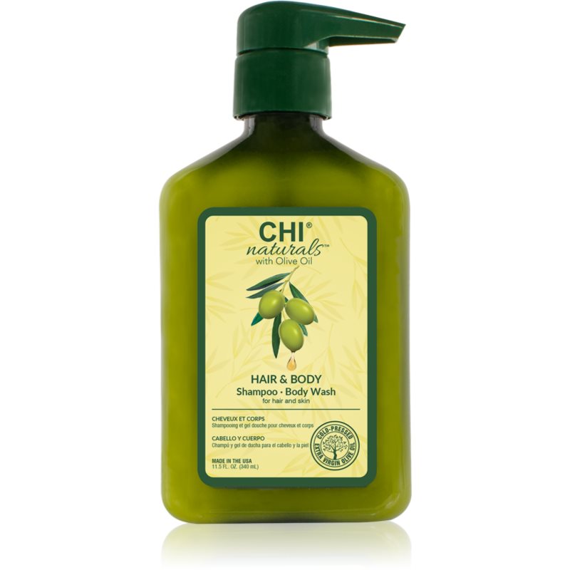 CHI Olive Naturals Hair & Body Shampoo gel de duș și șampon cu ulei de masline 2in1 340 ml