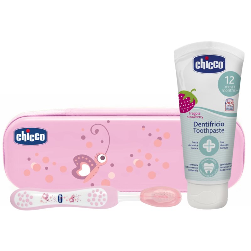 Chicco Always Smiling 12m+ set pentru îngrijirea dentară Strawberry 12 m+ (pentru copii)