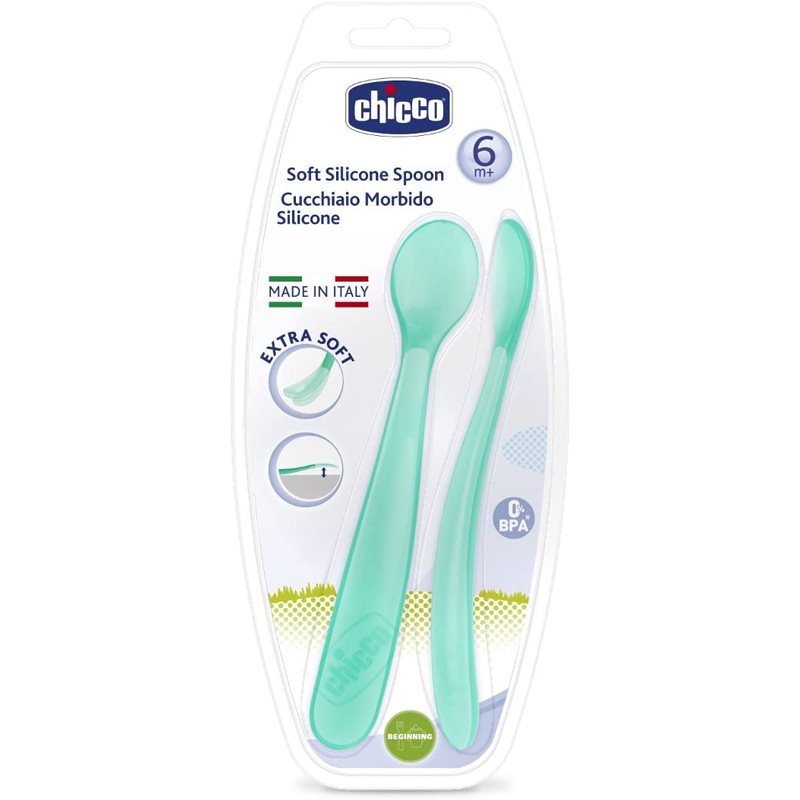 Chicco Soft Silicone linguriță 6m+ Blue 2 buc