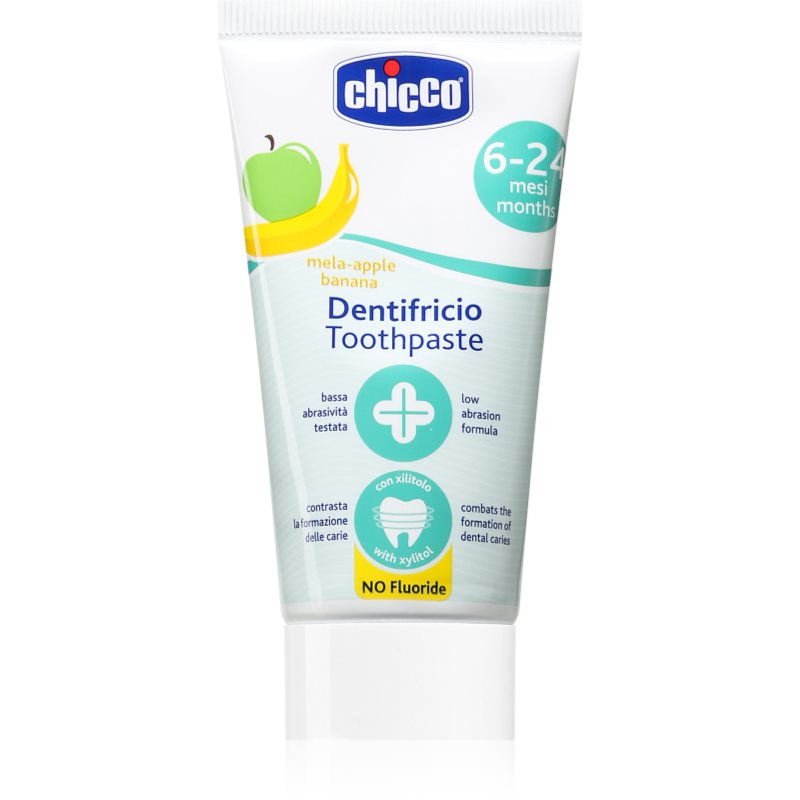 Chicco Fluoride-Free Toothpaste 6-24m pastă de dinți fără fluor pentru copii Apple-Banana 50 ml Chicco Fluoride-Free Toothpaste 6-24m pastă de dinți fără fluor pentru copii Apple-Banana 50 ml