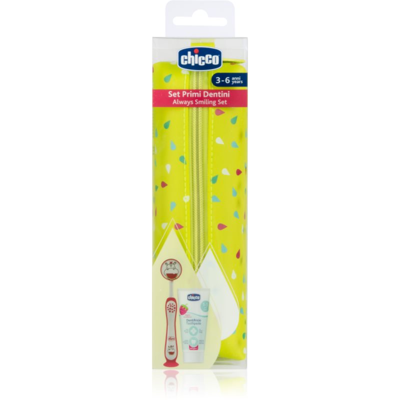 Chicco Always Smiling Set 3y+ set pentru îngrijirea dentară cu sac Hippo Chicco Always Smiling Set 3y+ set pentru îngrijirea dentară cu sac Hippo