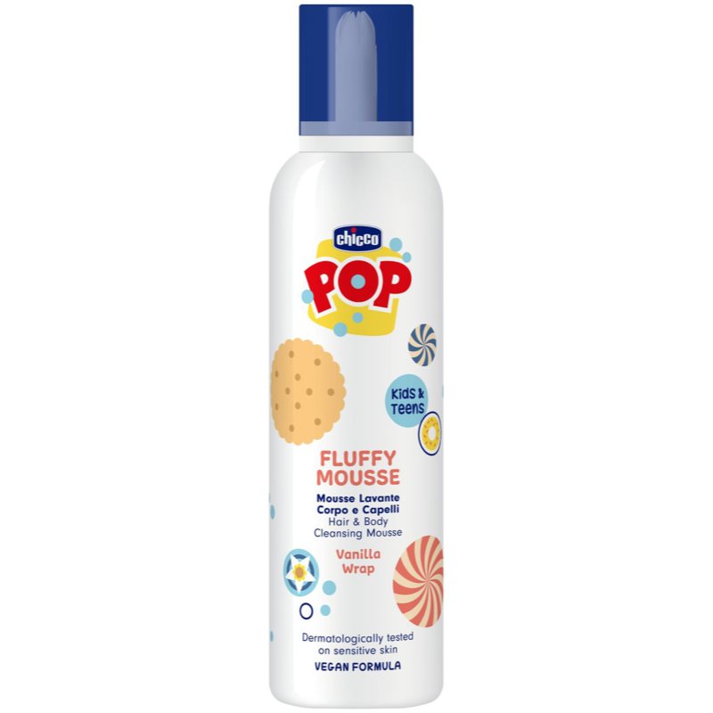 Chicco POP Fluffy Mousse Hair and Body spuma pentru corp si par Vanilla wrap 200 ml