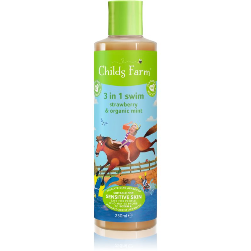 Childs Farm 3 in 1 Swim Strawberry & Organic Mint șampon, balsam și gel de duș 3 în 1 pentru copii 250 ml