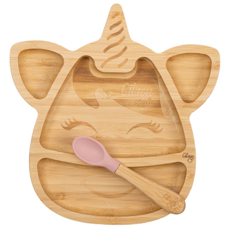 Citron Bamboo Plate farfurie compartimentată cu linguriță