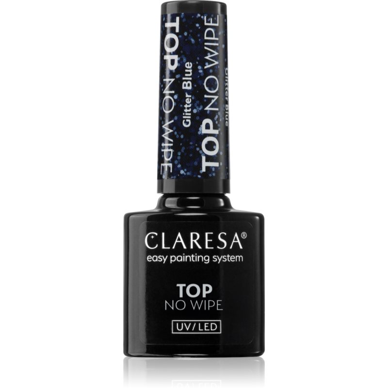 Claresa UV/LED Top Glitter No Wipe lac gel de unghii pentru acoperirea superioară strălucitor culoare Glitter Blue 5 g