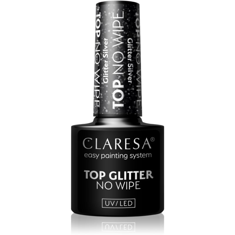 Claresa UV/LED Top Glitter No Wipe lac gel de unghii pentru acoperirea superioară strălucitor culoare Glitter Silver 5 g