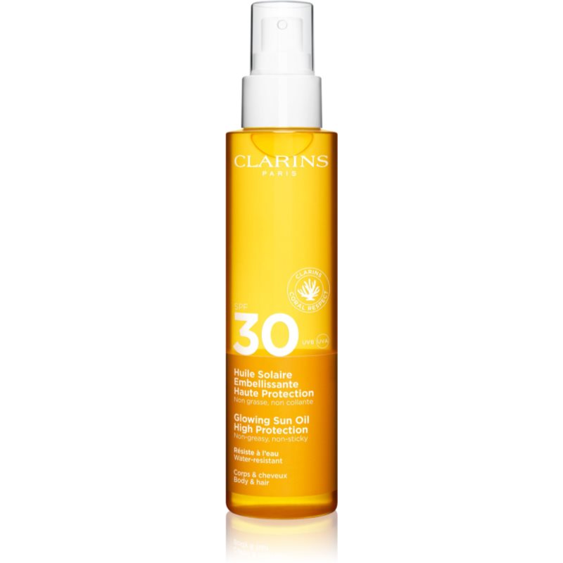 Clarins Sun Care Glowing Oil ulei uscat pentru par si corp SPF 30 150 ml