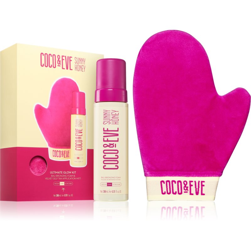 Coco & Eve Sunny Honey Ultimate Glow Kit spumă auto-bronzantă cu mănușă aplicatoare Dark (new pack) 200 ml