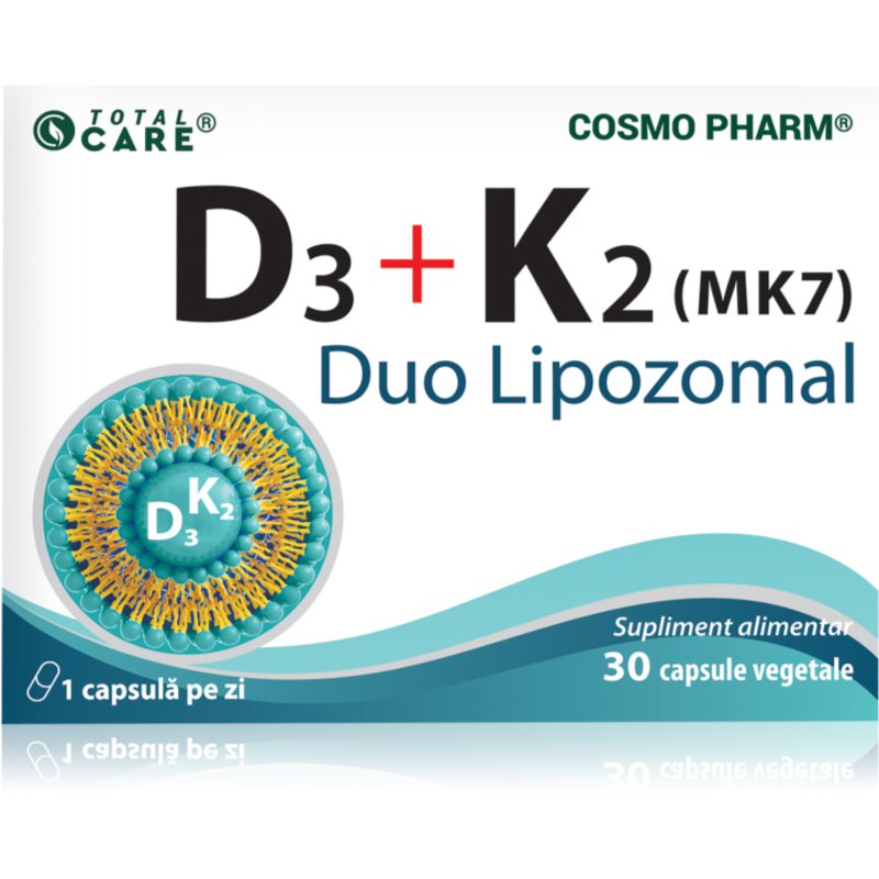 Cosmo Pharm D3 + K2 (MK-7) Duo lipozomal capsule pentru imunitate, sănătatea sistemului osos și activitate musculară 30 caps.