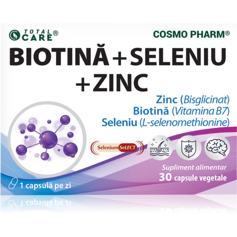 Cosmo Pharm Biotina (1000 mcg) + seleniu + zinc capsule pentru păr, unghii și piele 30 caps.