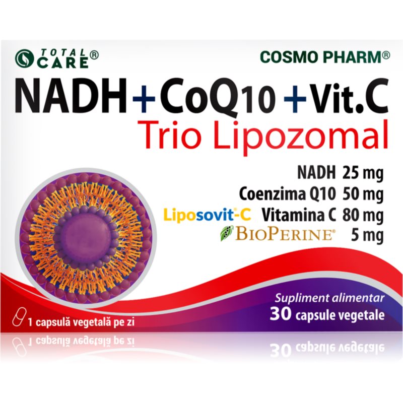 Cosmo Pharm Trio Lipozomal (NADH + Q10 + Vitamin C) capsule pentru susținerea metabolismului energetic 30 caps.