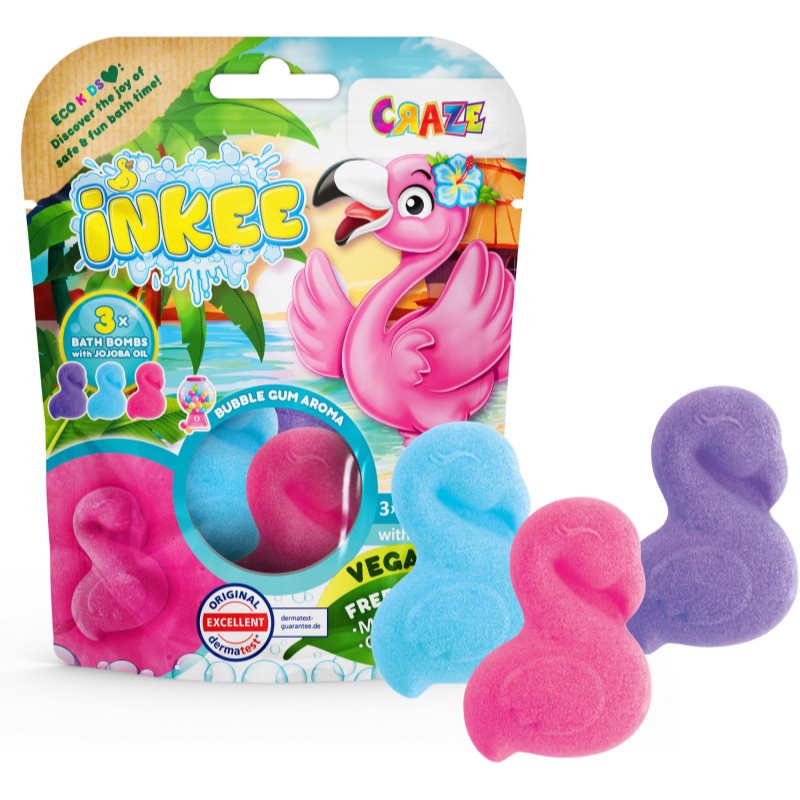 Craze INKEE Flamingo bombă de baie pentru copii 3x55 g