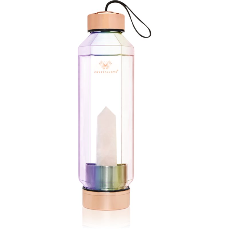 Crystallove Crystal Water Bottle sticlă pentru apă Hexagon Hologram - Rose Quartz 650 ml