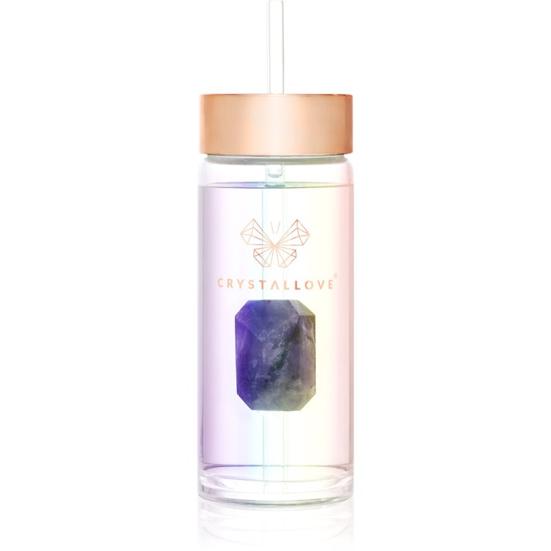 Crystallove Straw Water Bottle sticlă pentru apă cu pai Hologram - Amethyst 400 ml